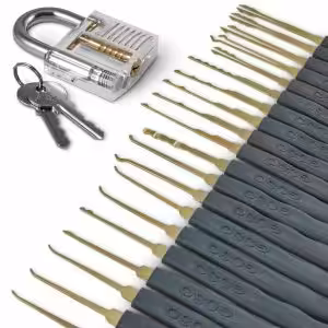 GOSO 24 Piece Lock Pick Set + Transparent Practice Padlock Bundle
